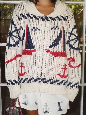 Bailey Rose Vintagr Nautical Cable Knit Zip Cardigan